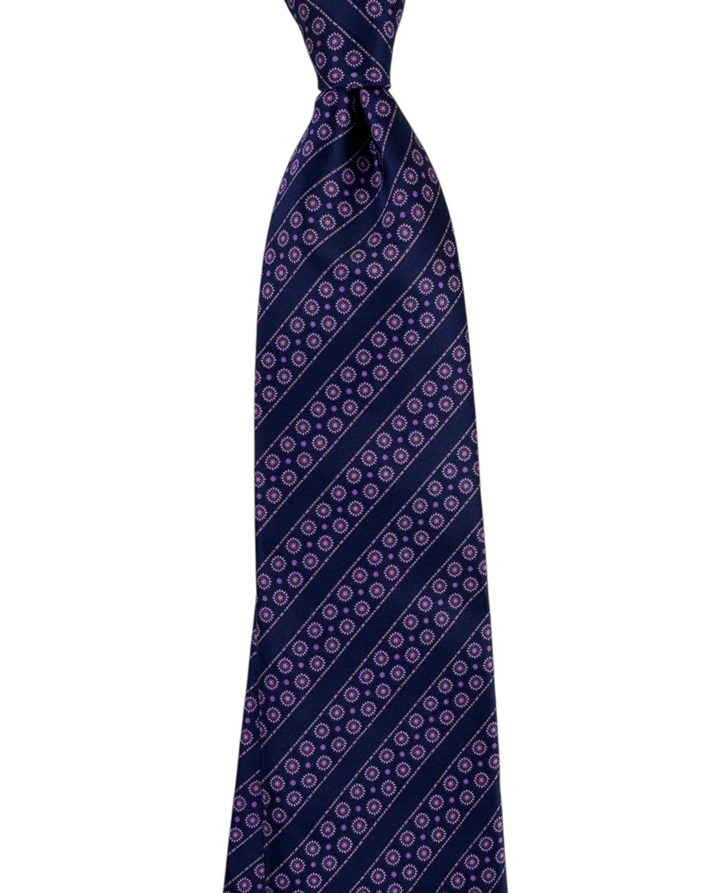 Stefano Ricci Silk Tie Midnight Blue and Purple Medallion Stripe
