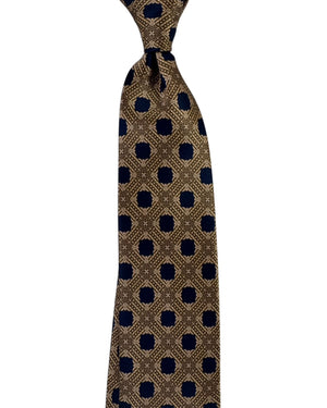 Stefano Ricci Tie Midnight Blue Brown- Gold Medallion Pattern