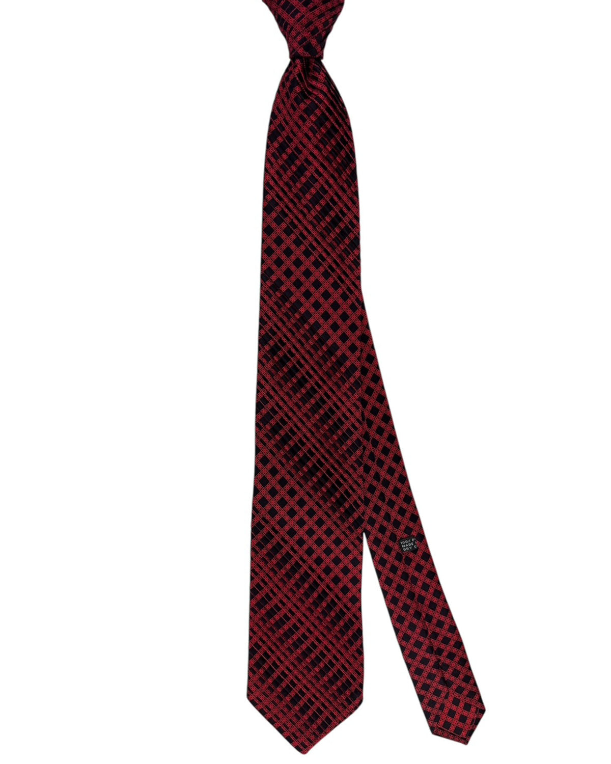 Stefano Ricci Pleated Silk Tie Red Black Lattice Pattern