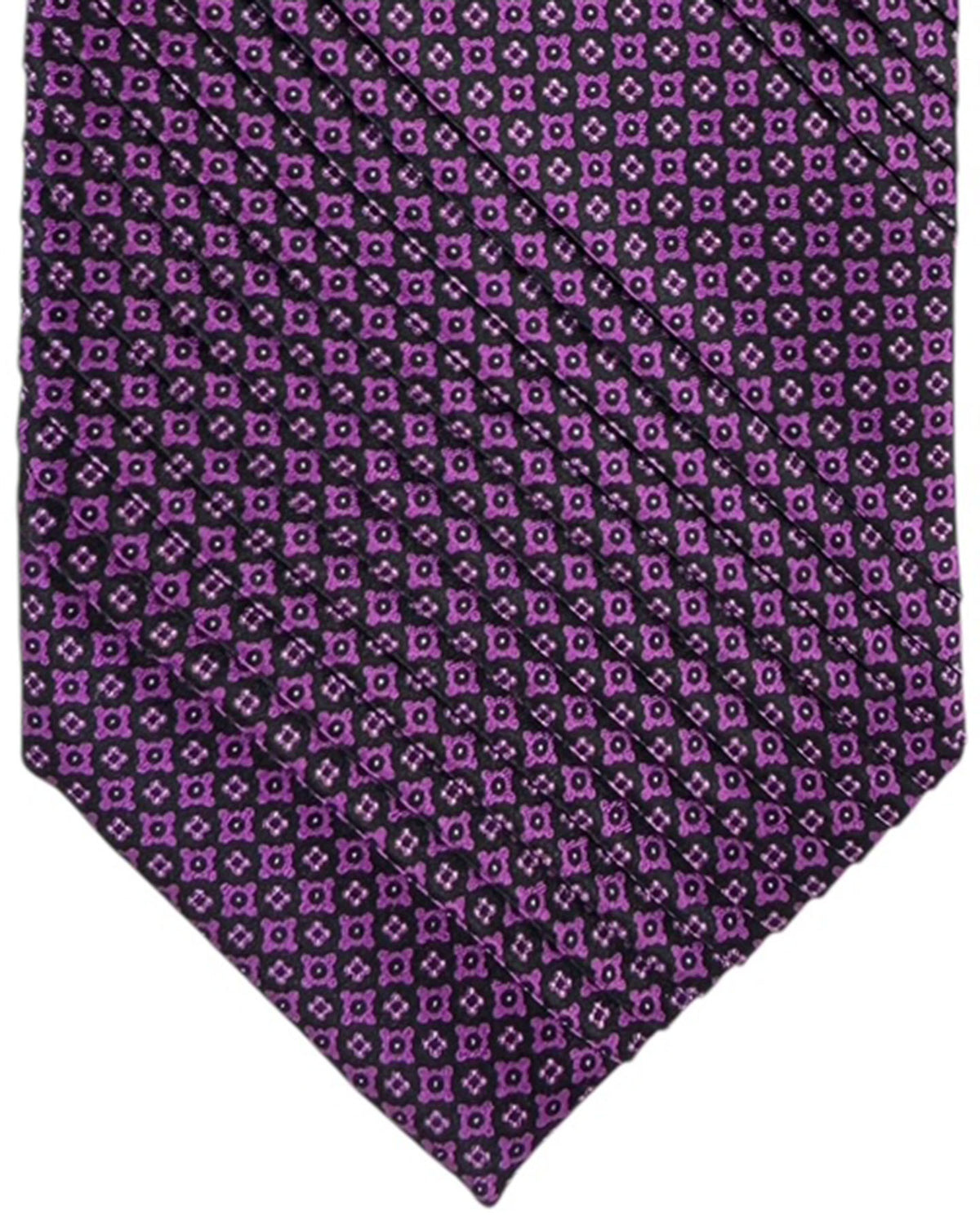 Stefano Ricci Pleated Silk Tie Purple Micro Floral Geometric Pattern
