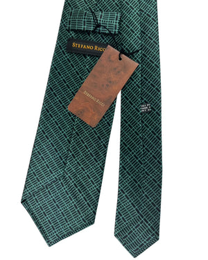 Stefano Ricci Pleated Silk Tie Green Black Lattice Pattern
