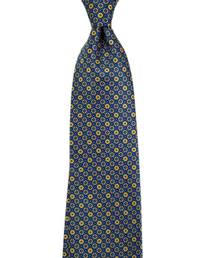 Stefano Ricci Tie Blue Orange-Gold Geometric Medallion