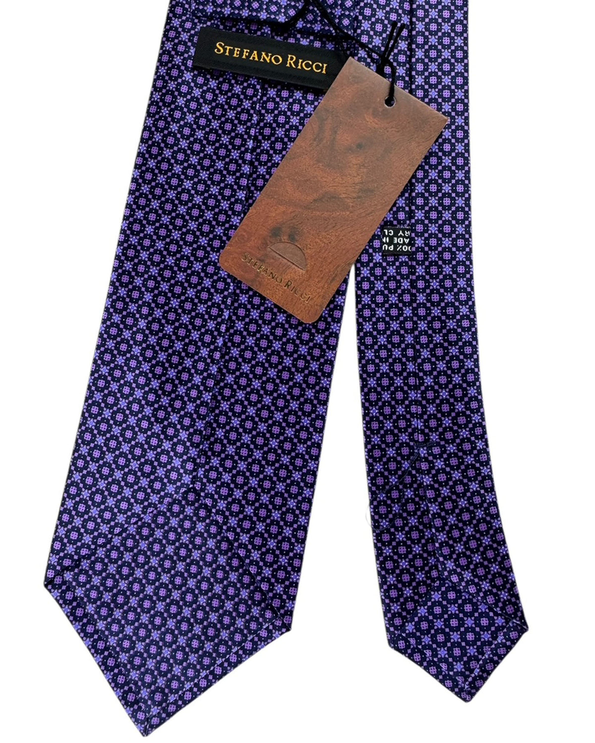 Stefano Ricci Pleated Silk Tie Purple Micro Floral Cluster Pattern