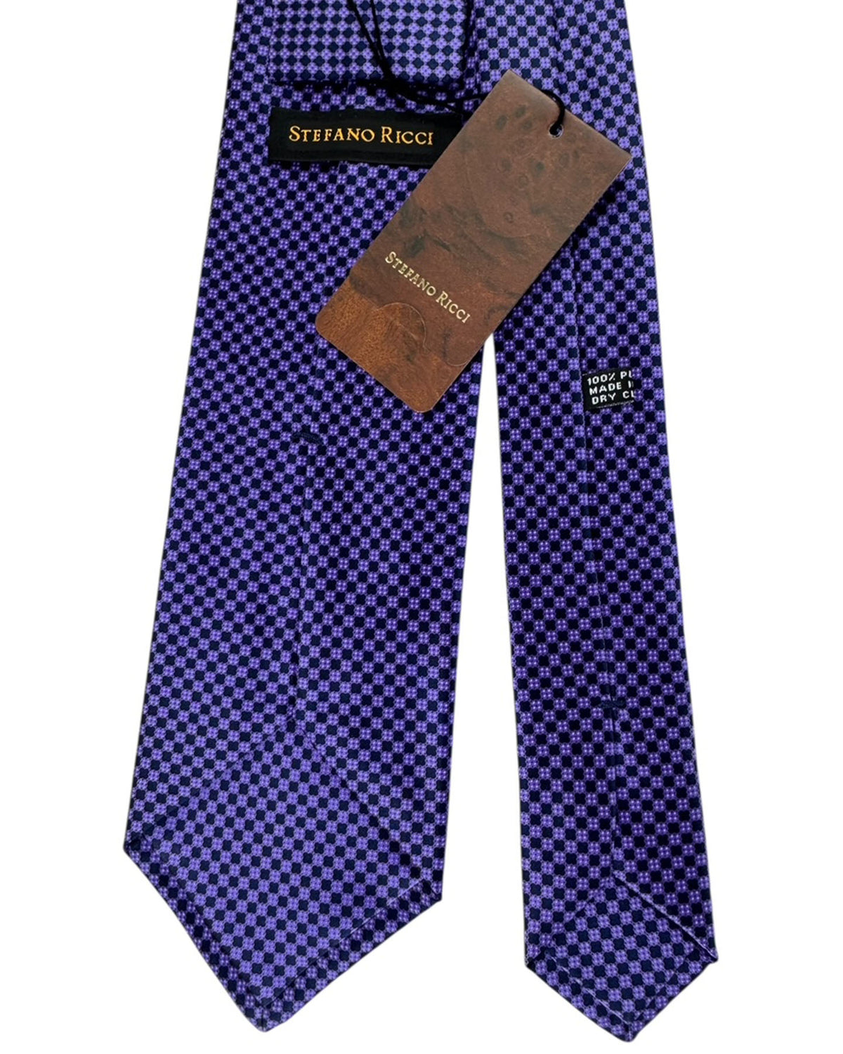 Stefano Ricci Pleated Silk Tie Purple Navy Checker Micro Pattern
