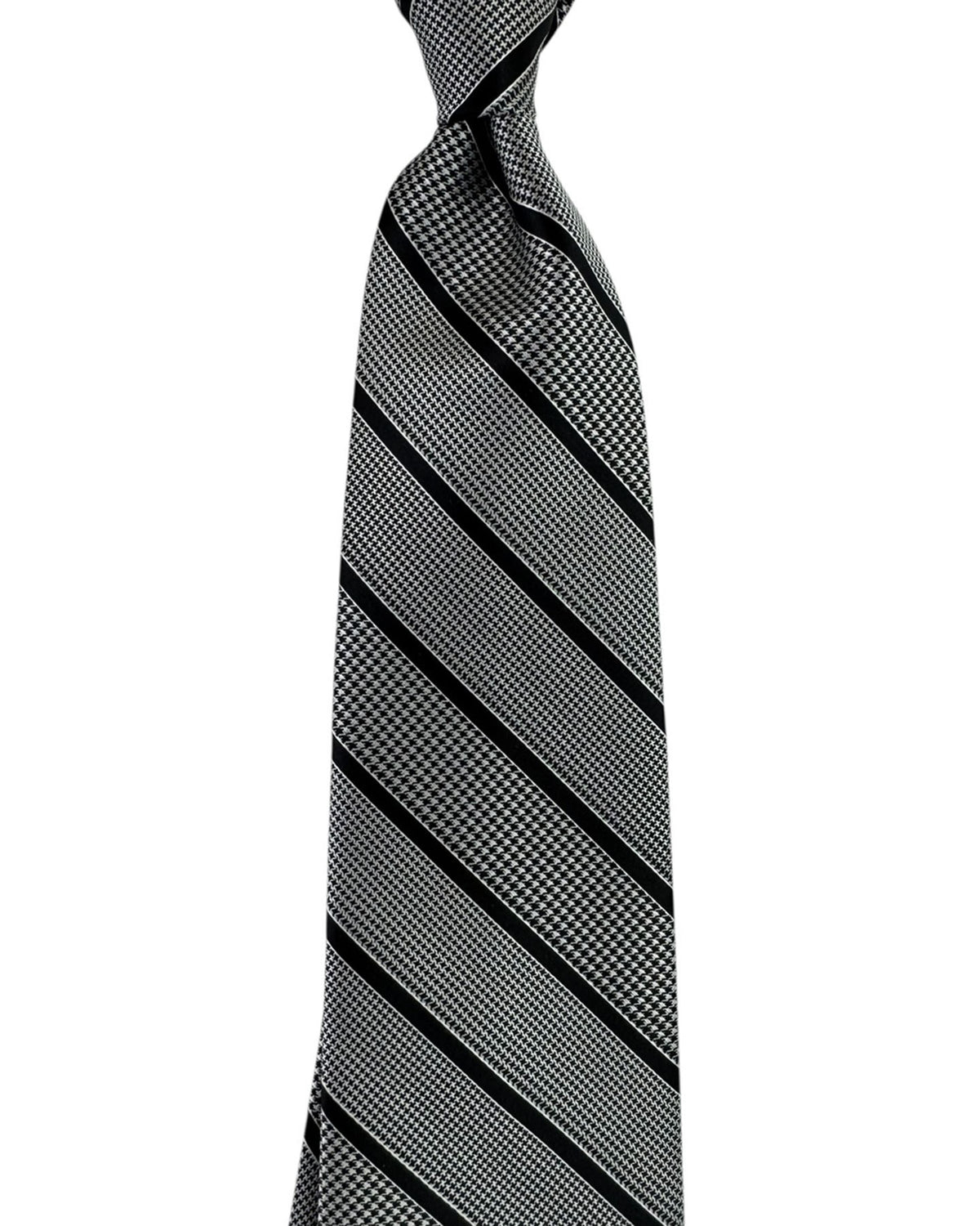 Stefano Ricci Tie Dark Navy Silver Stripes and Houndstooth Pattern