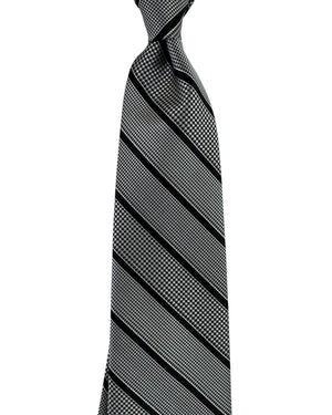 Stefano Ricci Tie Dark Navy Silver Stripes and Houndstooth Pattern