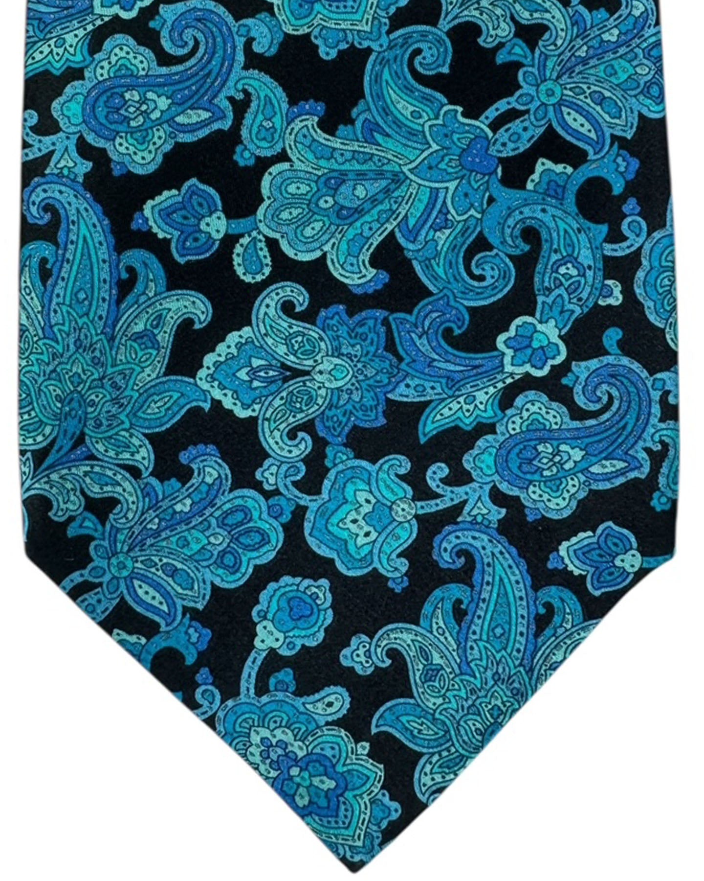 Stefano Ricci Tie Black Aqua Blue Paisley