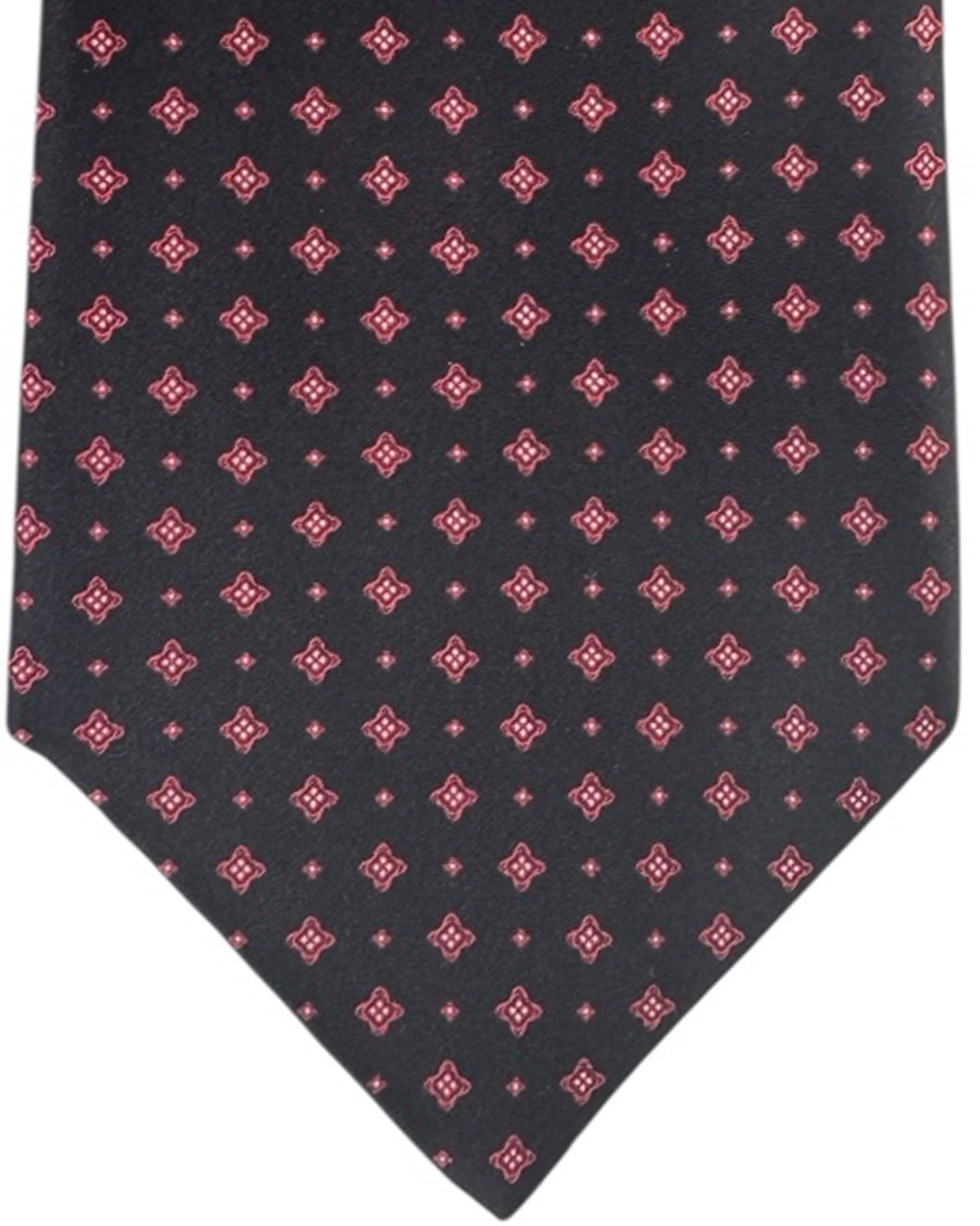 Stefano Ricci Silk Tie Black Red Micro Floral Pattern