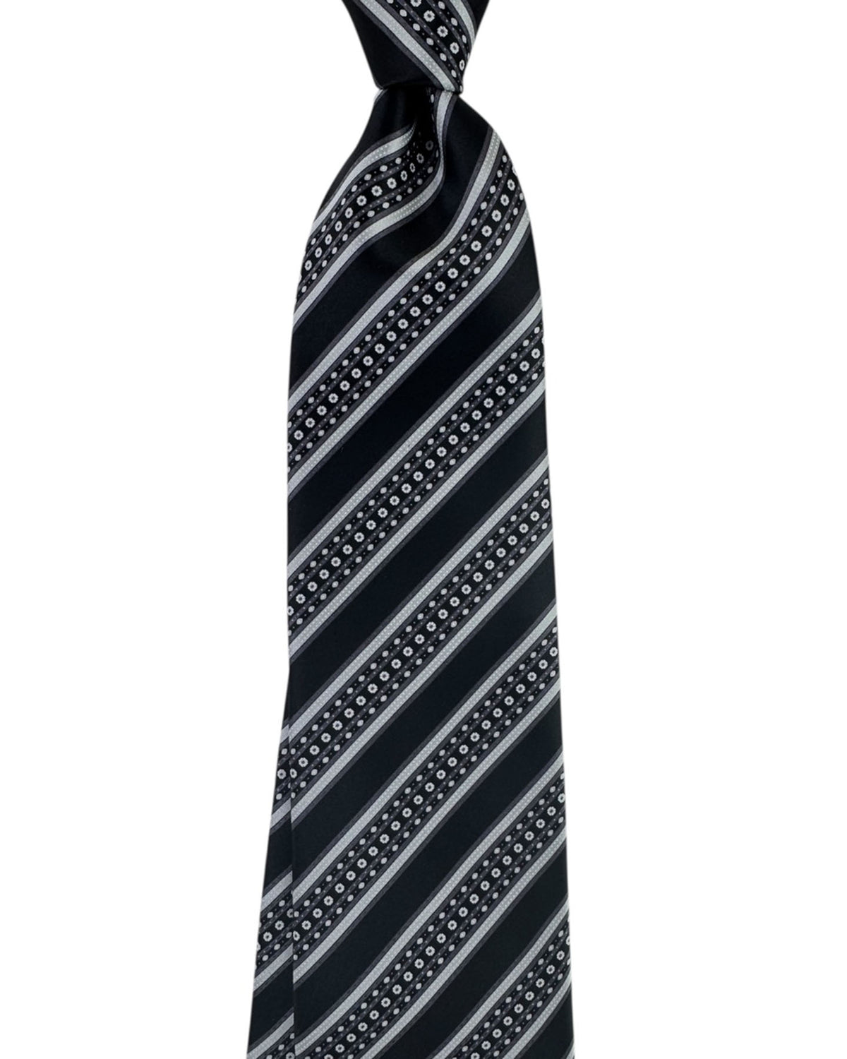 Stefano Ricci Silk Tie Black Grey Floral Stripe Pattern