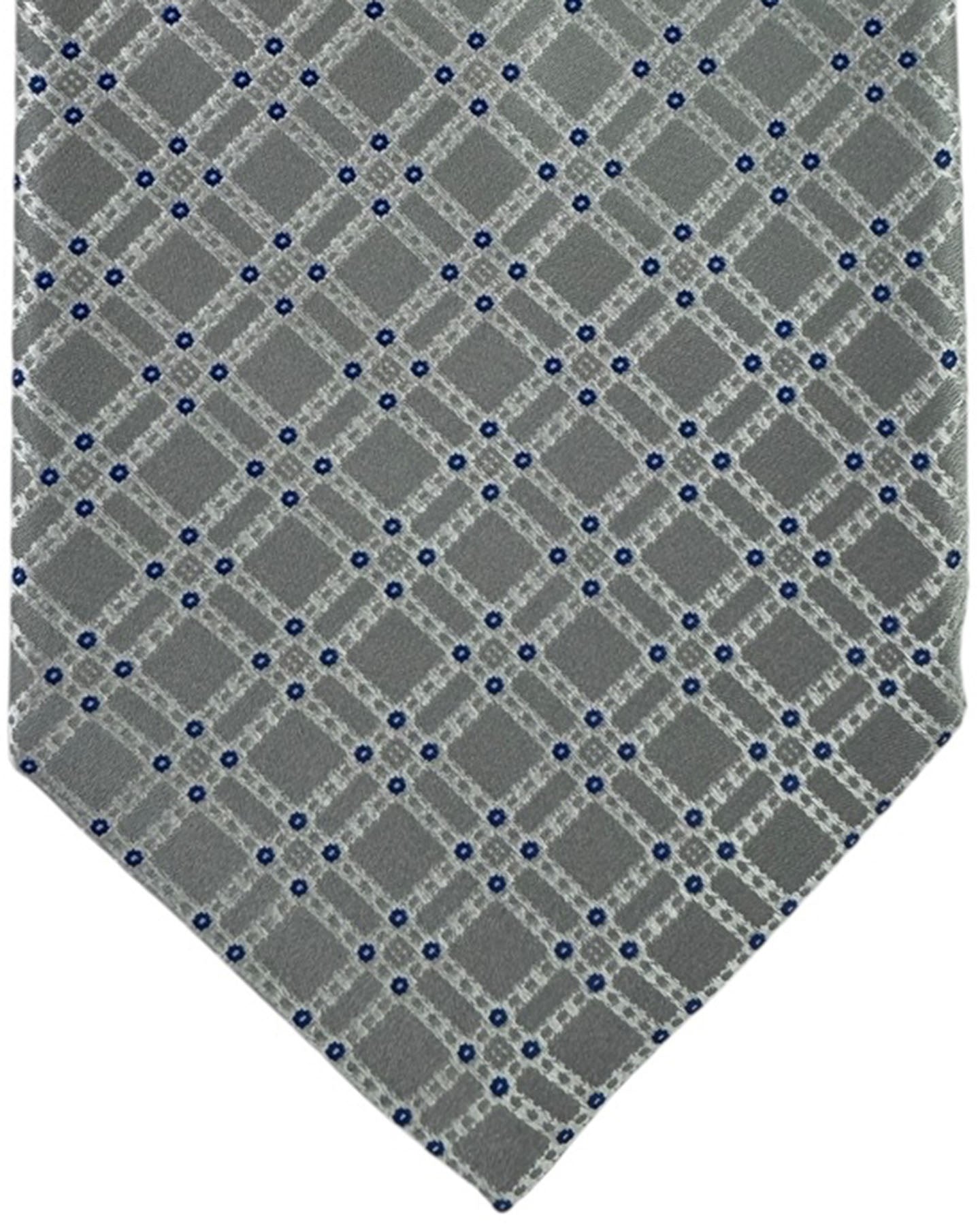 Stefano Ricci Silk Tie Grey Blue Lattice Pattern