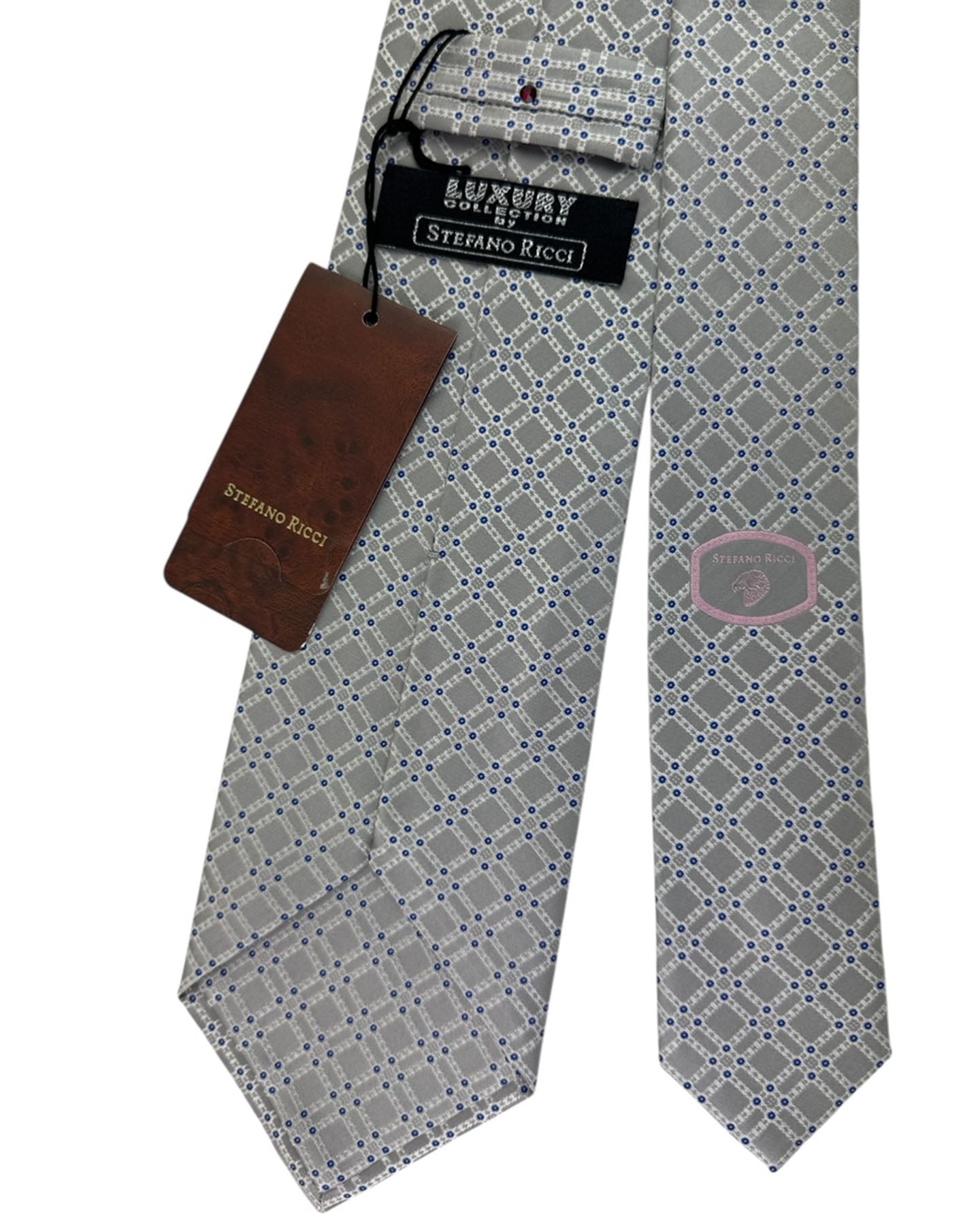 Stefano Ricci Silk Tie Grey Blue Lattice Pattern