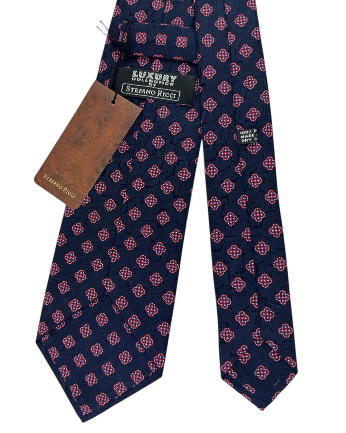 Stefano Ricci Silk Tie Navy Red Medallion Pattern