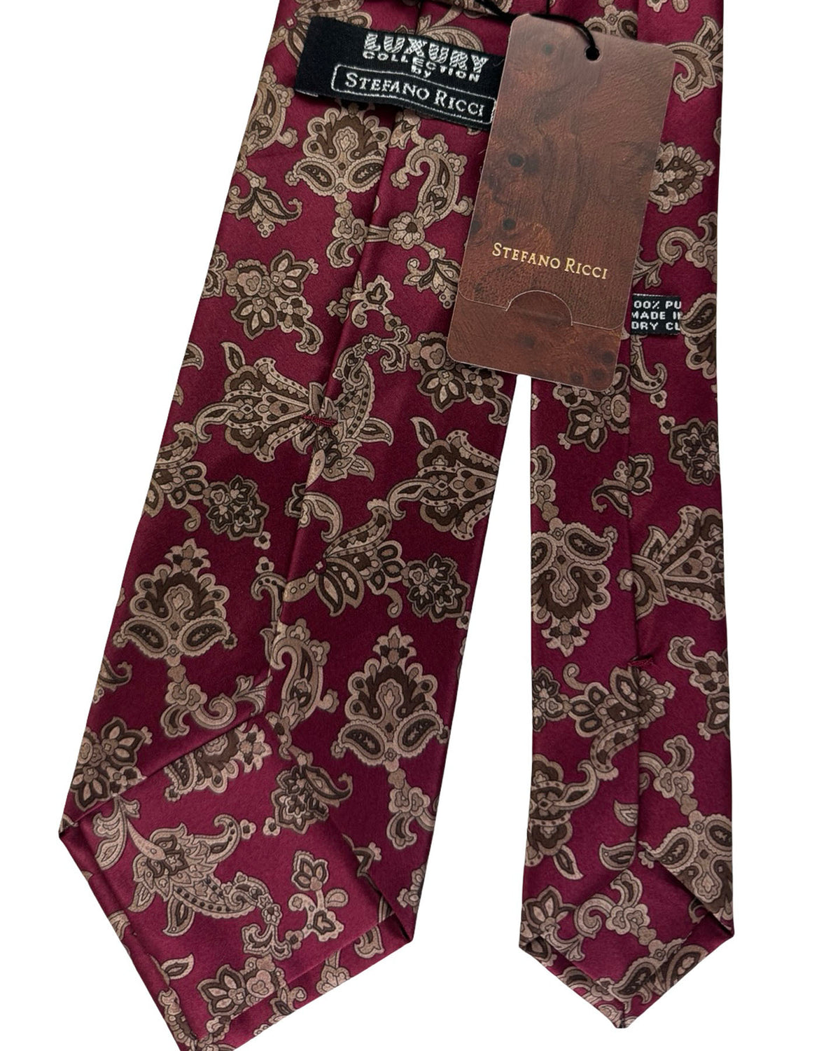 Stefano Ricci Silk Tie Maroon Gold Paisley Floral Pattern