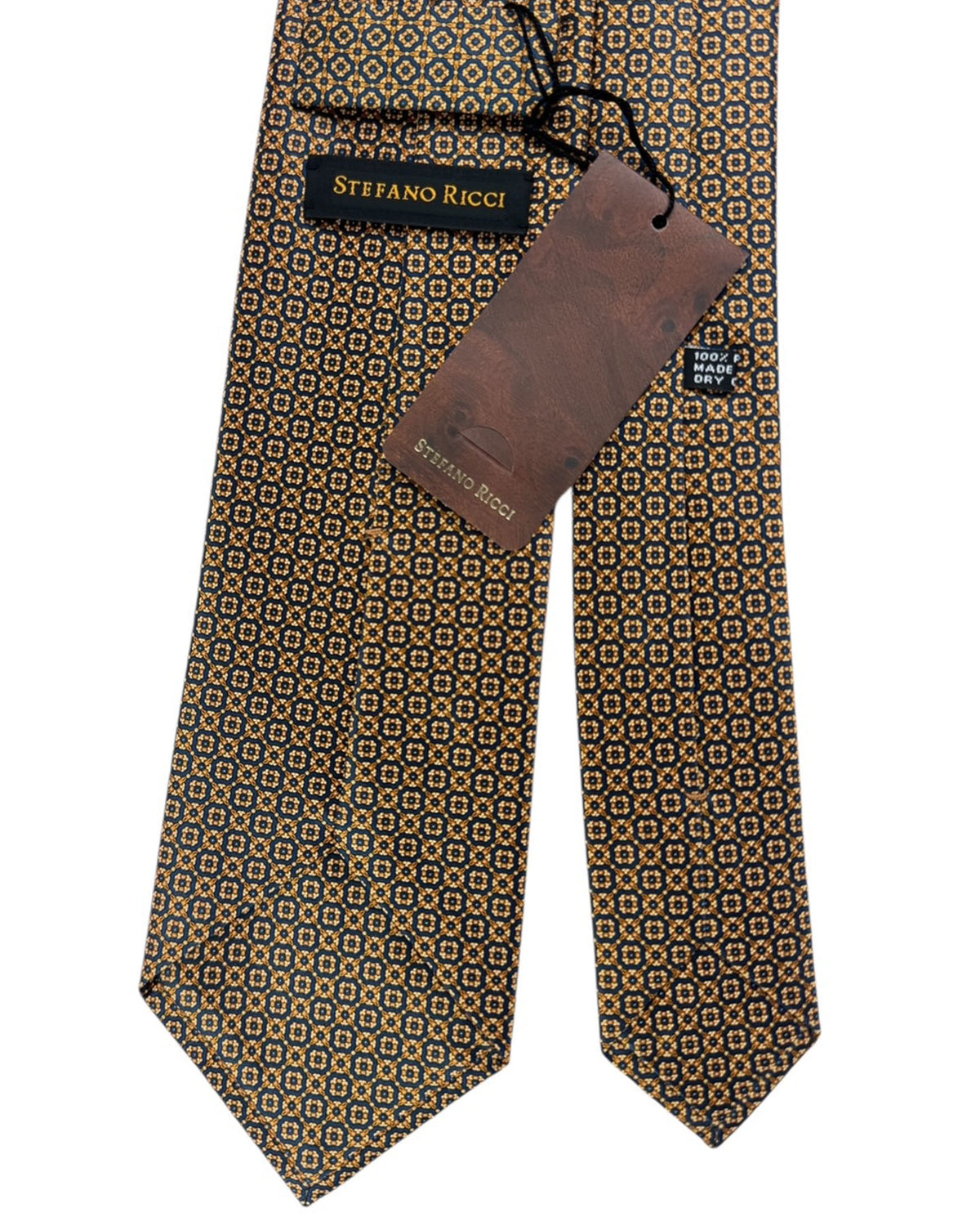 Stefano Ricci Silk Tie Midnight Blue With Gold Circular Medallion Pattern