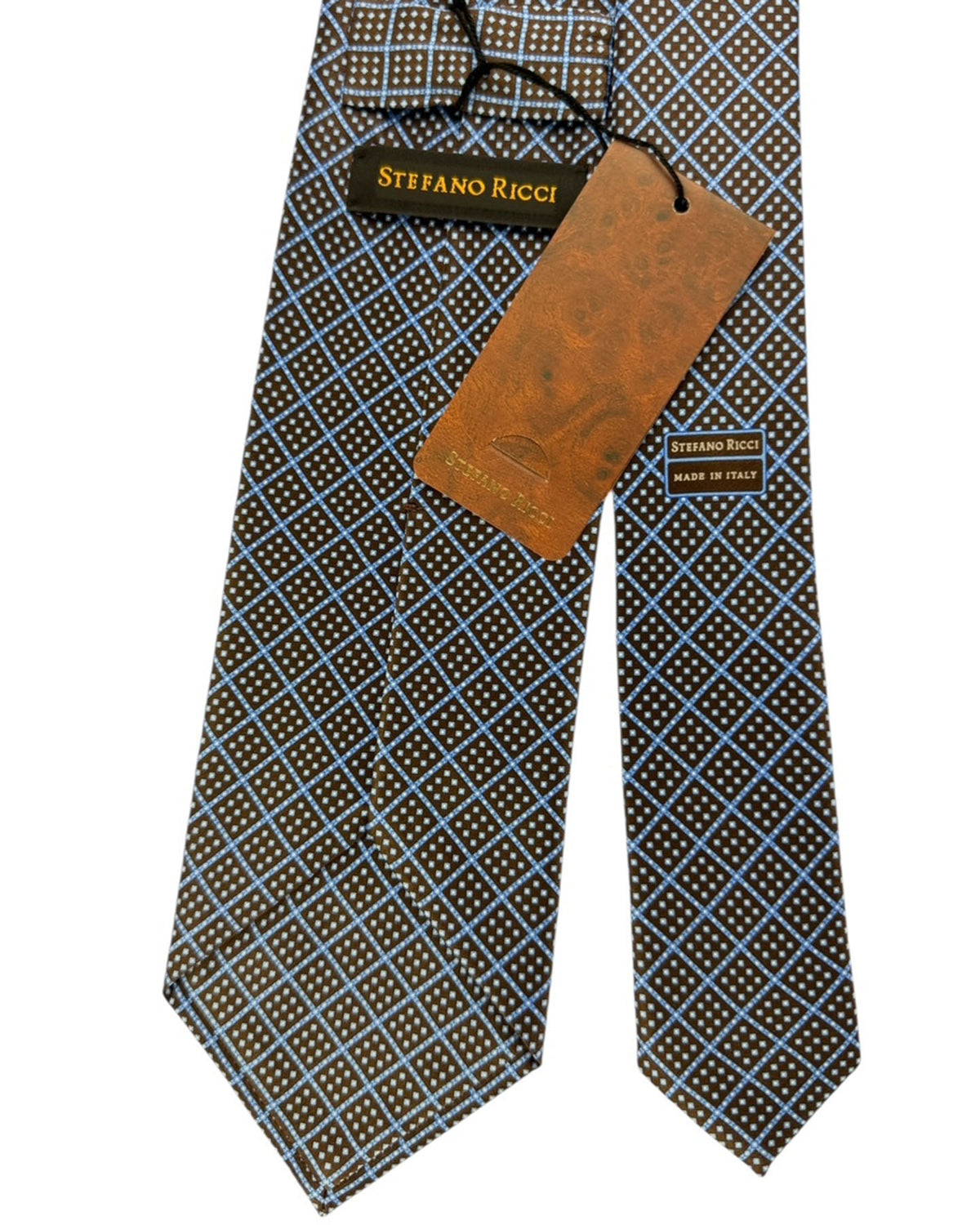 Stefano Ricci Silk Tie Black With Light Blue Diamond Lattice Pattern