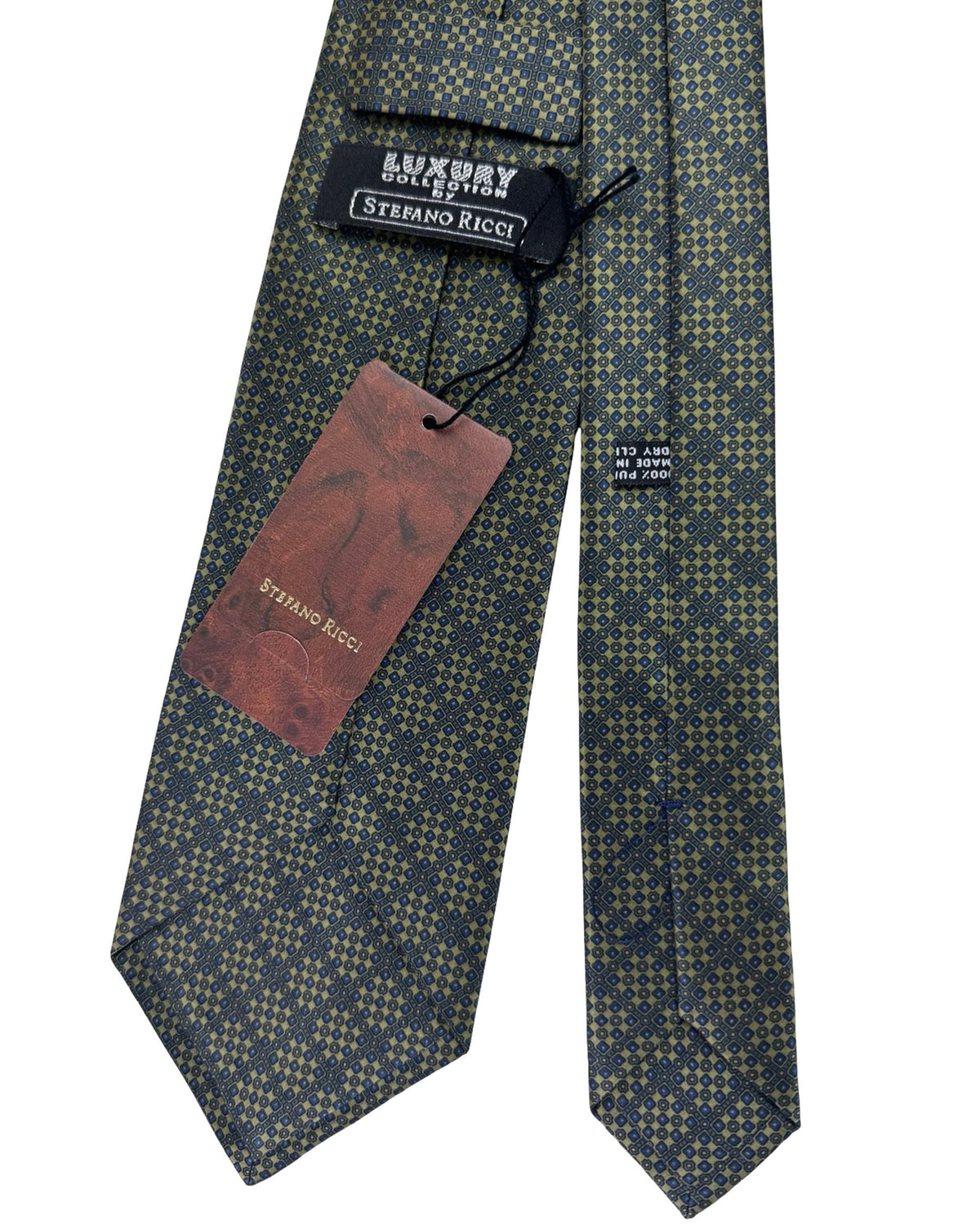 Stefano Ricci Silk Tie Forrest Green And Navy Medallion Pattern
