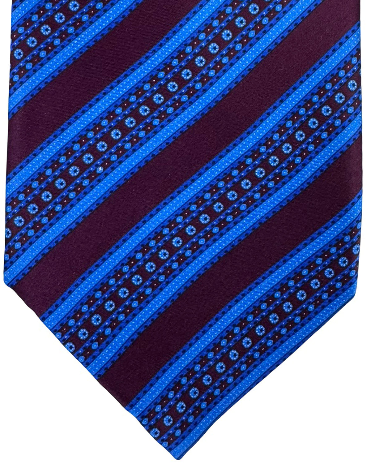 Stefano Ricci Silk Tie Maroon And Blue Stripe With Medallions
