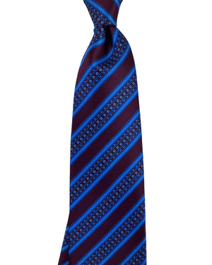 Stefano Ricci Silk Tie Maroon And Blue Stripe With Medallions