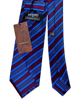 Stefano Ricci Silk Tie Maroon And Blue Stripe With Medallions