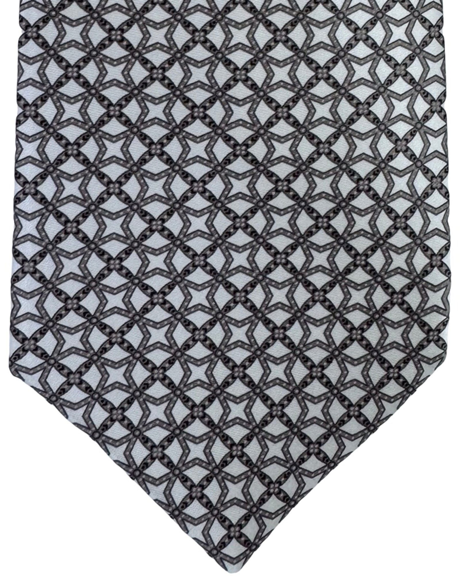 Stefano Ricci Silk Tie Light Grey Geometric Lattice