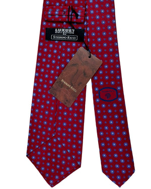 Stefano Ricci Silk Tie Red With Blue Circular Medallions