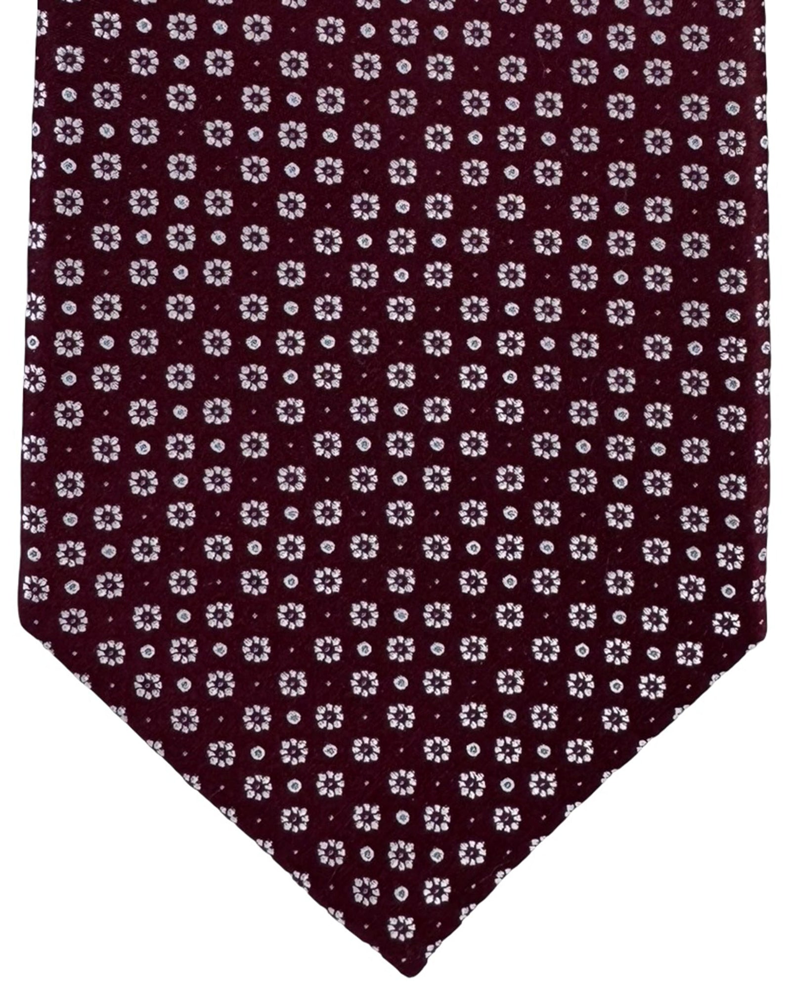 Stefano Ricci Tie Marron And White Floral Dot