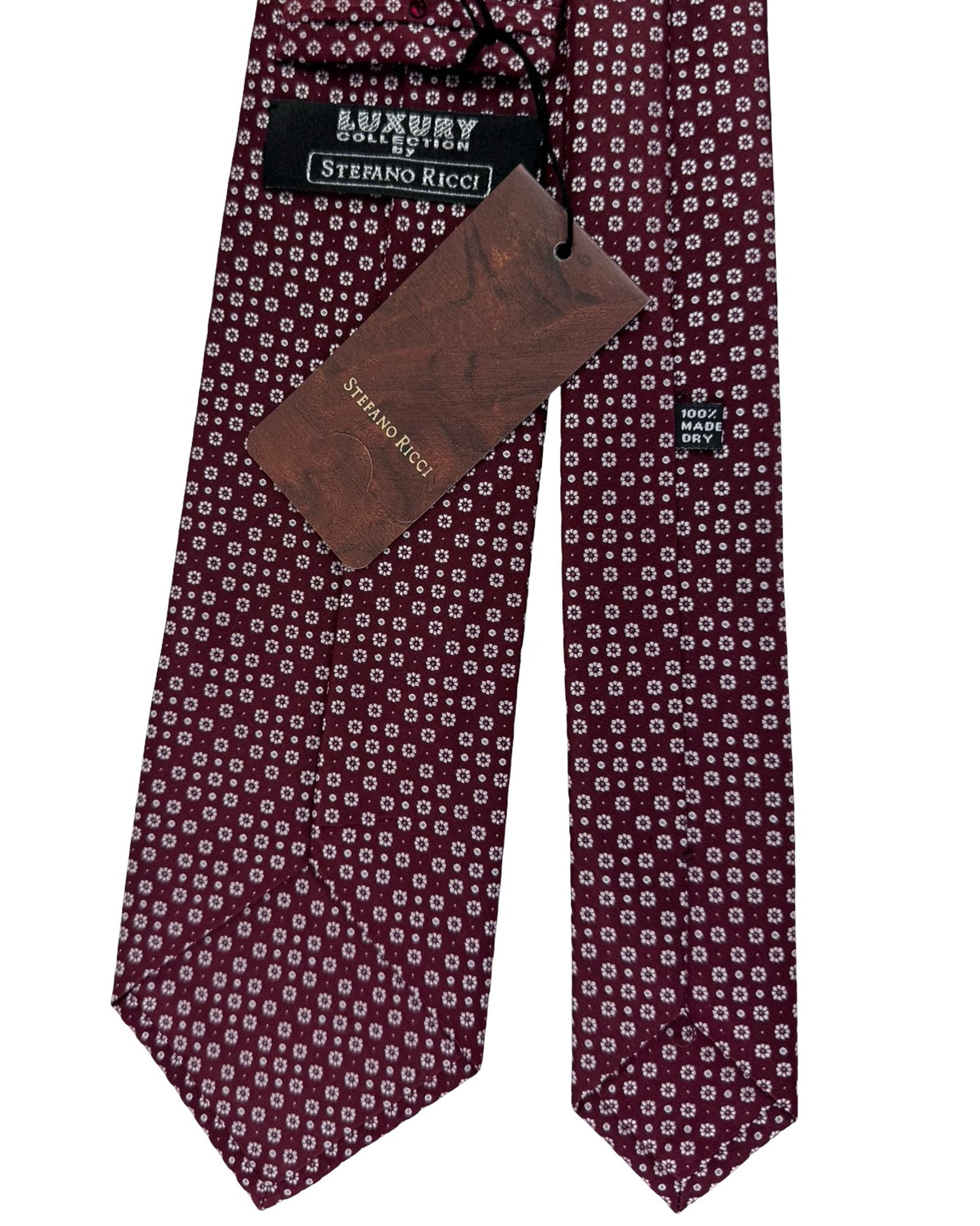 Stefano Ricci Tie Marron And White Floral Dot