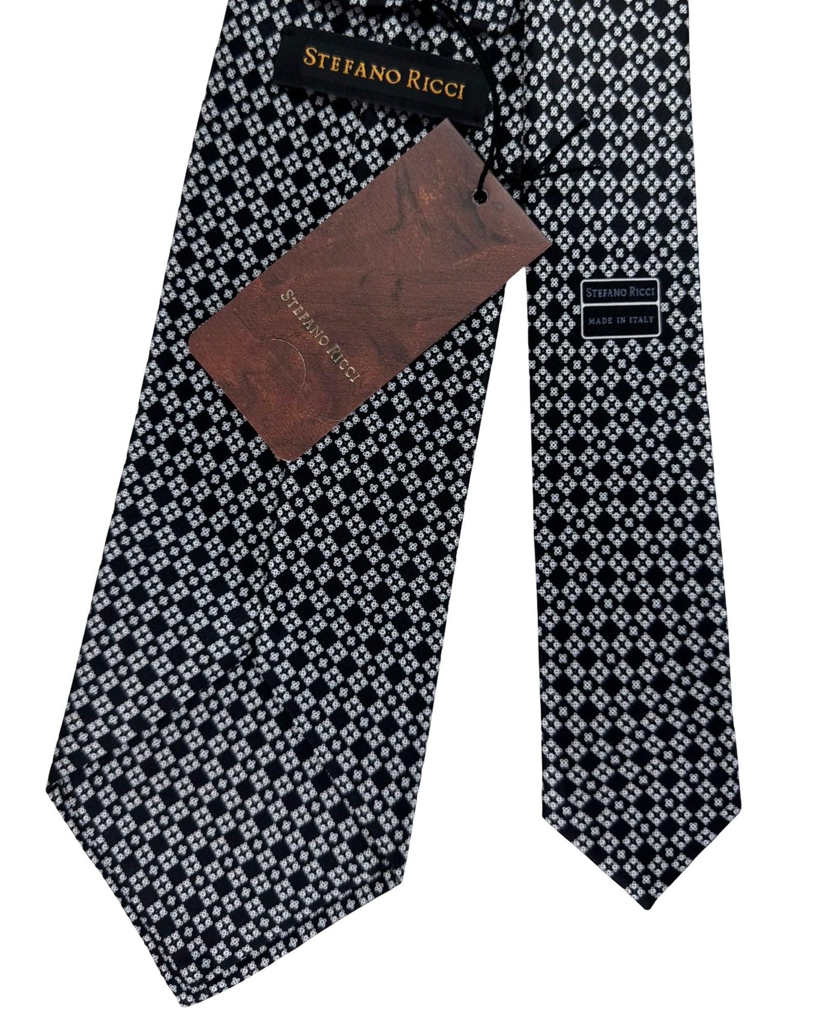 Stefano Ricci Tie Black And White Micro Floral Pattern