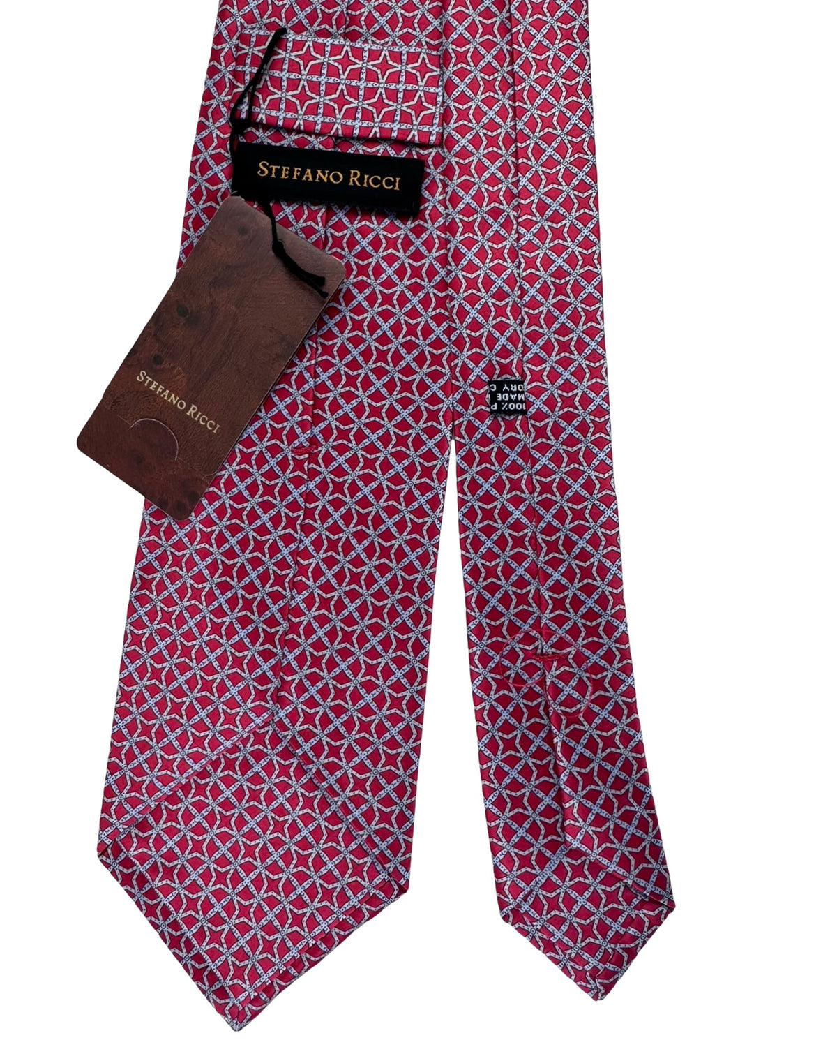 Stefano Ricci Tie Red and Gray Lattice Geometric Pattern