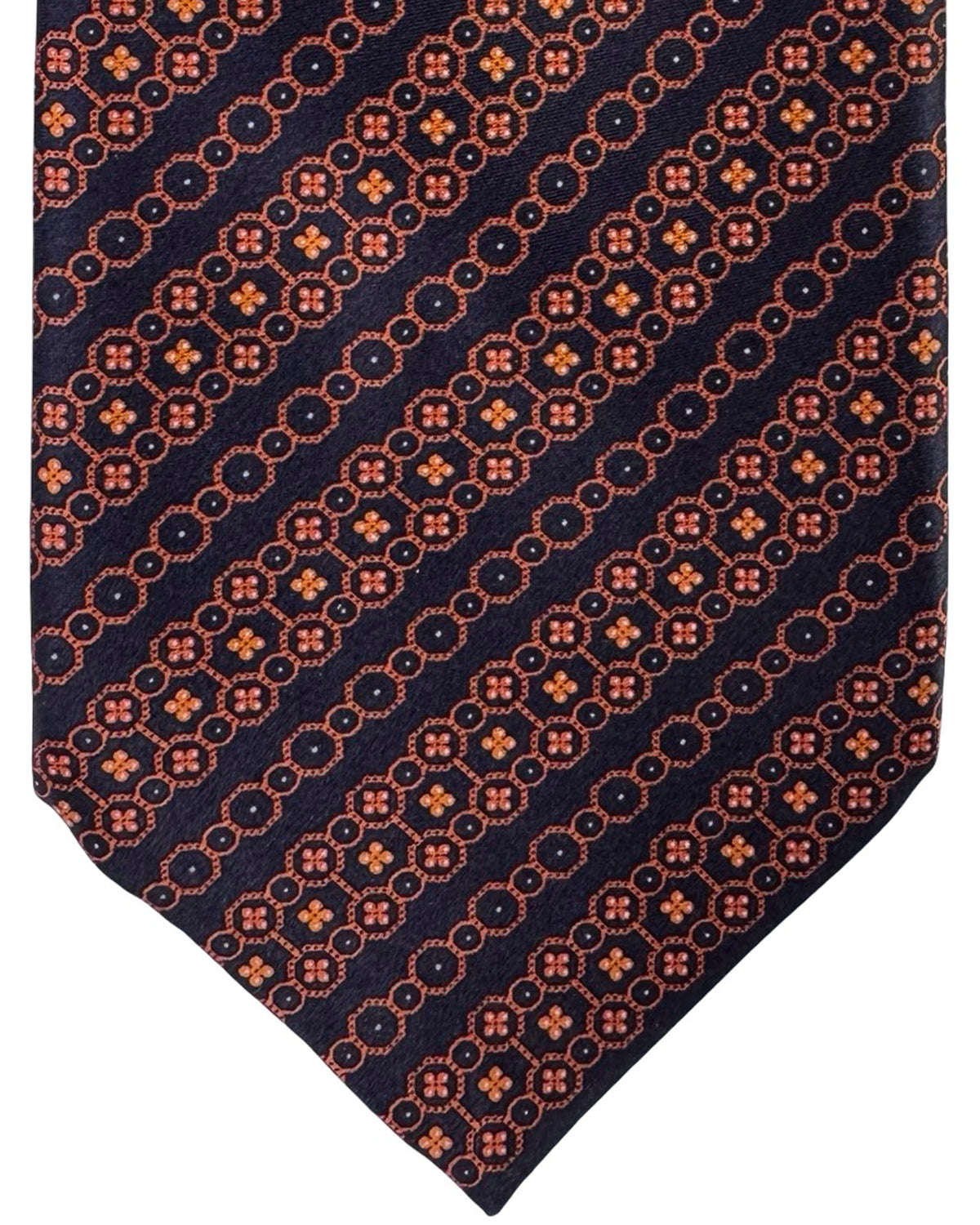 Stefano Ricci Tie Black Copper-Brown Geometric Stripe Pattern