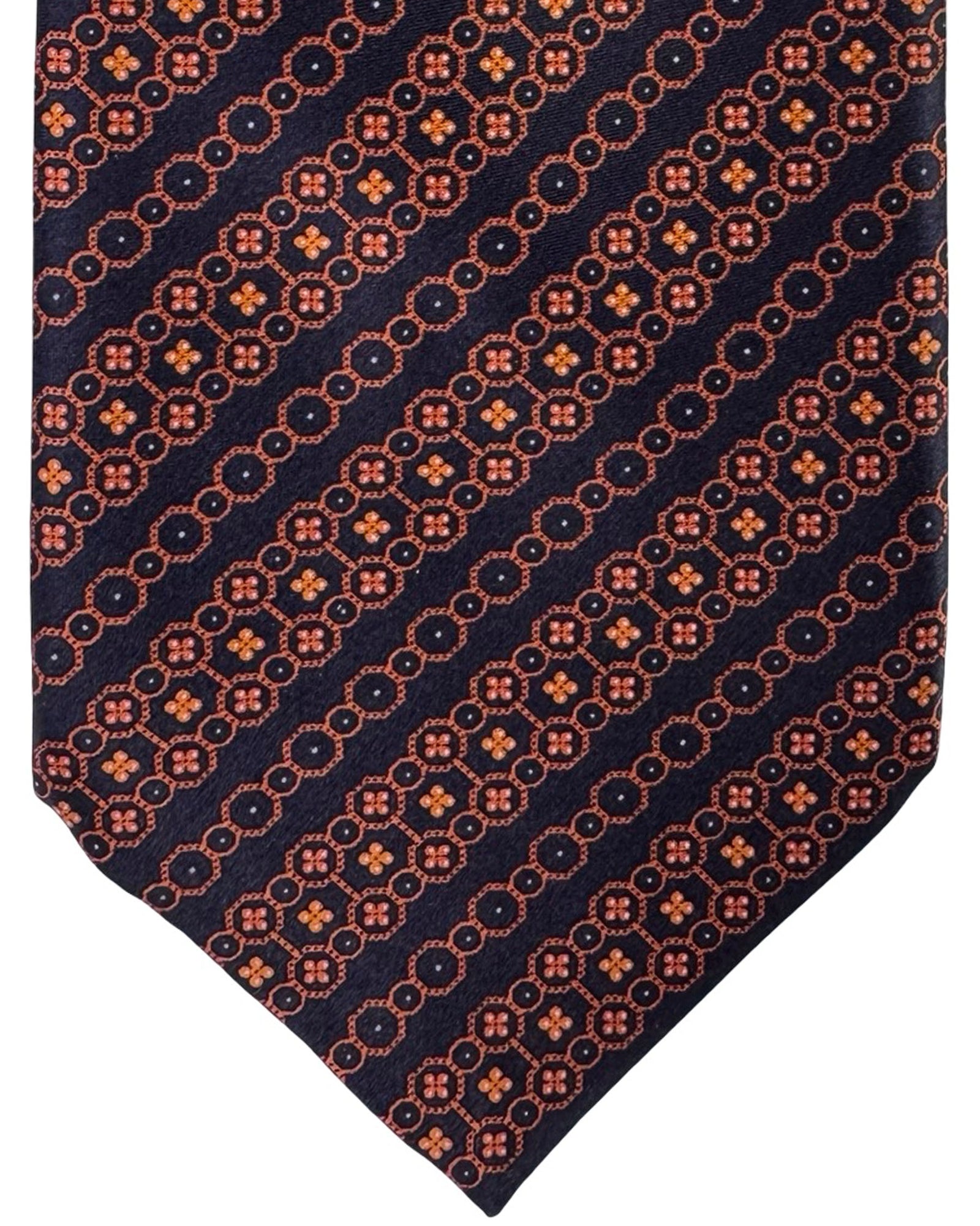 Stefano Ricci Tie Black Copper-Brown Geometric Stripe Pattern
