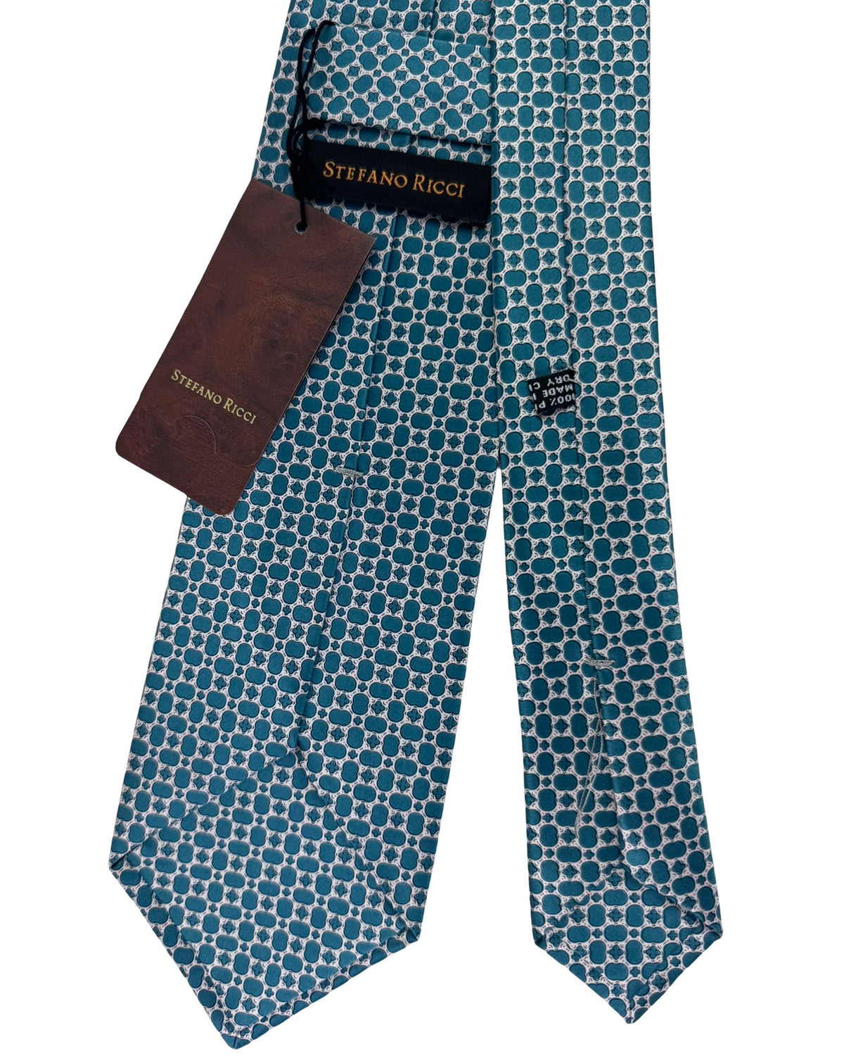 Stefano Ricci Tie Teal And White Micro Medallion