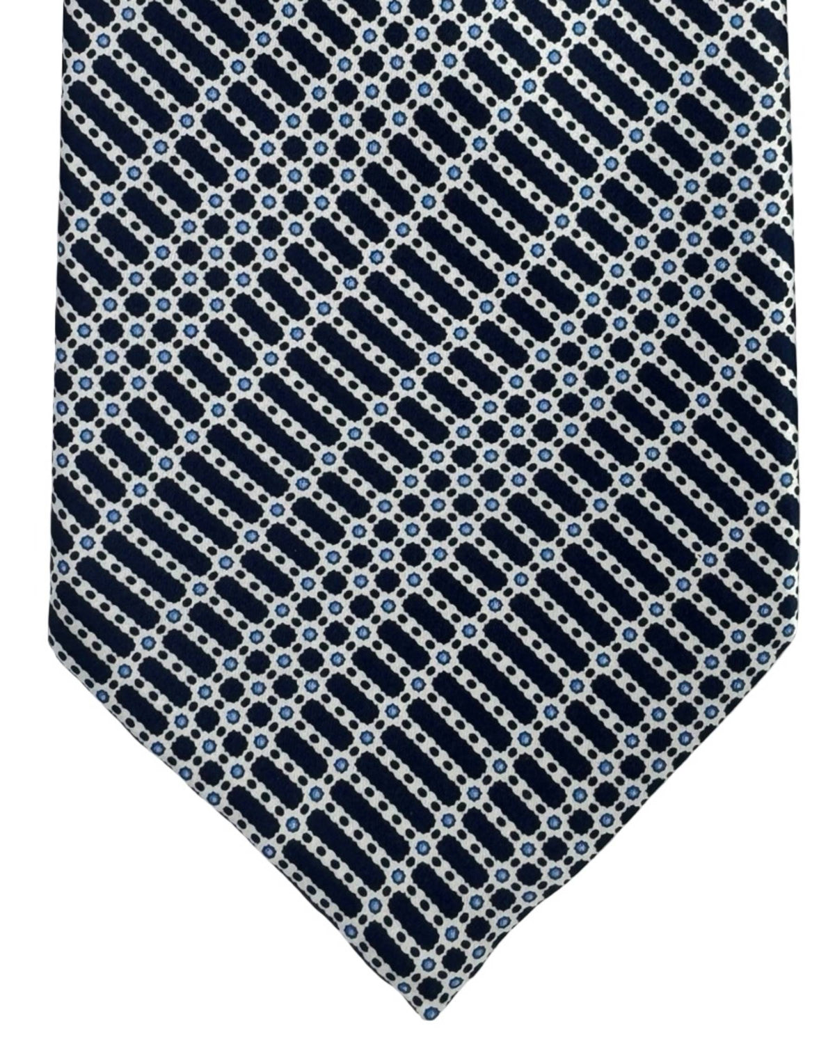 Stefano Ricci Tie Black Silver Blue Pattern Stripes