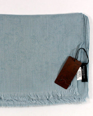 Stefano Ricci Scarf Powder Blue Floral - Luxury Cashmere Linen Silk Shawl