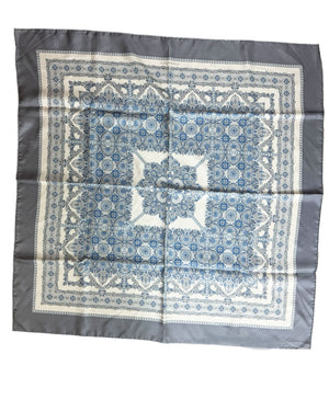 Stefano Ricci Scarf Gray Blue Pattern - Luxury Twill Silk Square Foulard SALE