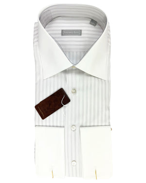 Stefano Ricci Shirt French Cuffs White Purple Stripes  White Collar