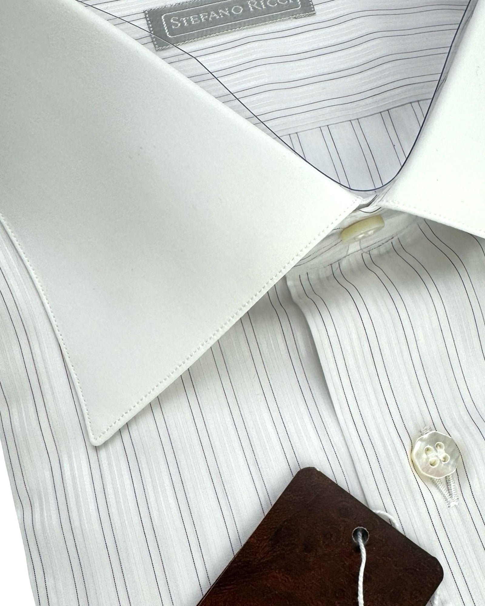 Stefano Ricci Shirt French Cuffs White Purple Stripes  White Collar