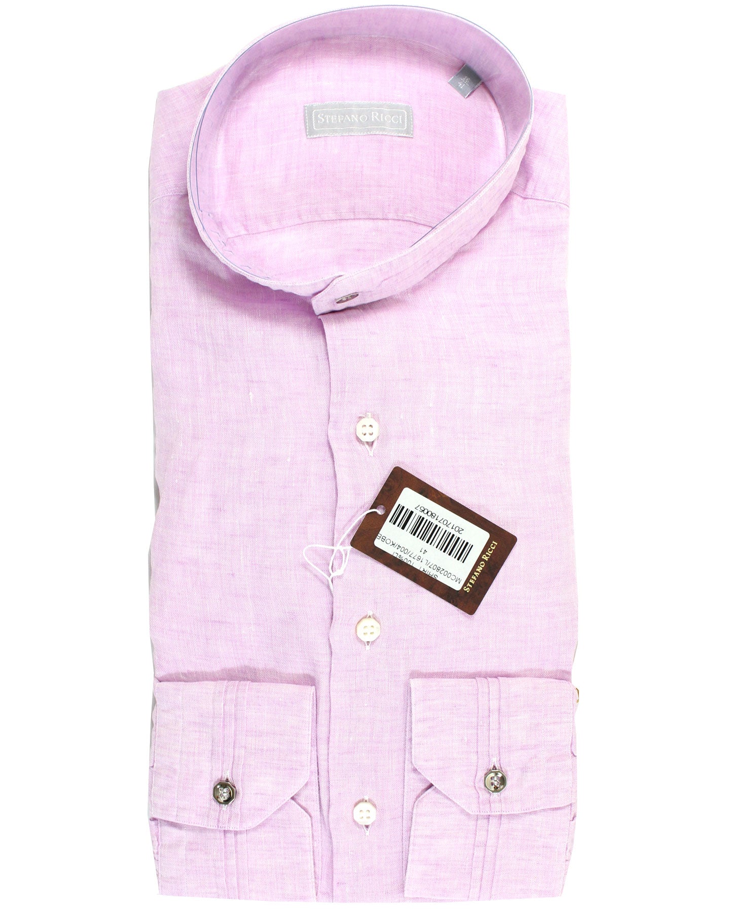 Stefano Ricci Linen Band Collar Shirt Pink 43 - 17 REDUCED Stefano Ricci Linen Band Collar Shirt Pink 43 - 17 REDUCED