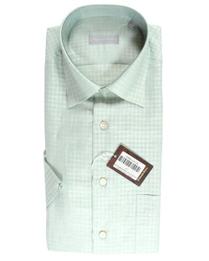Stefano Ricci Short Sleeve Shirt Mint Gingham Pattern M