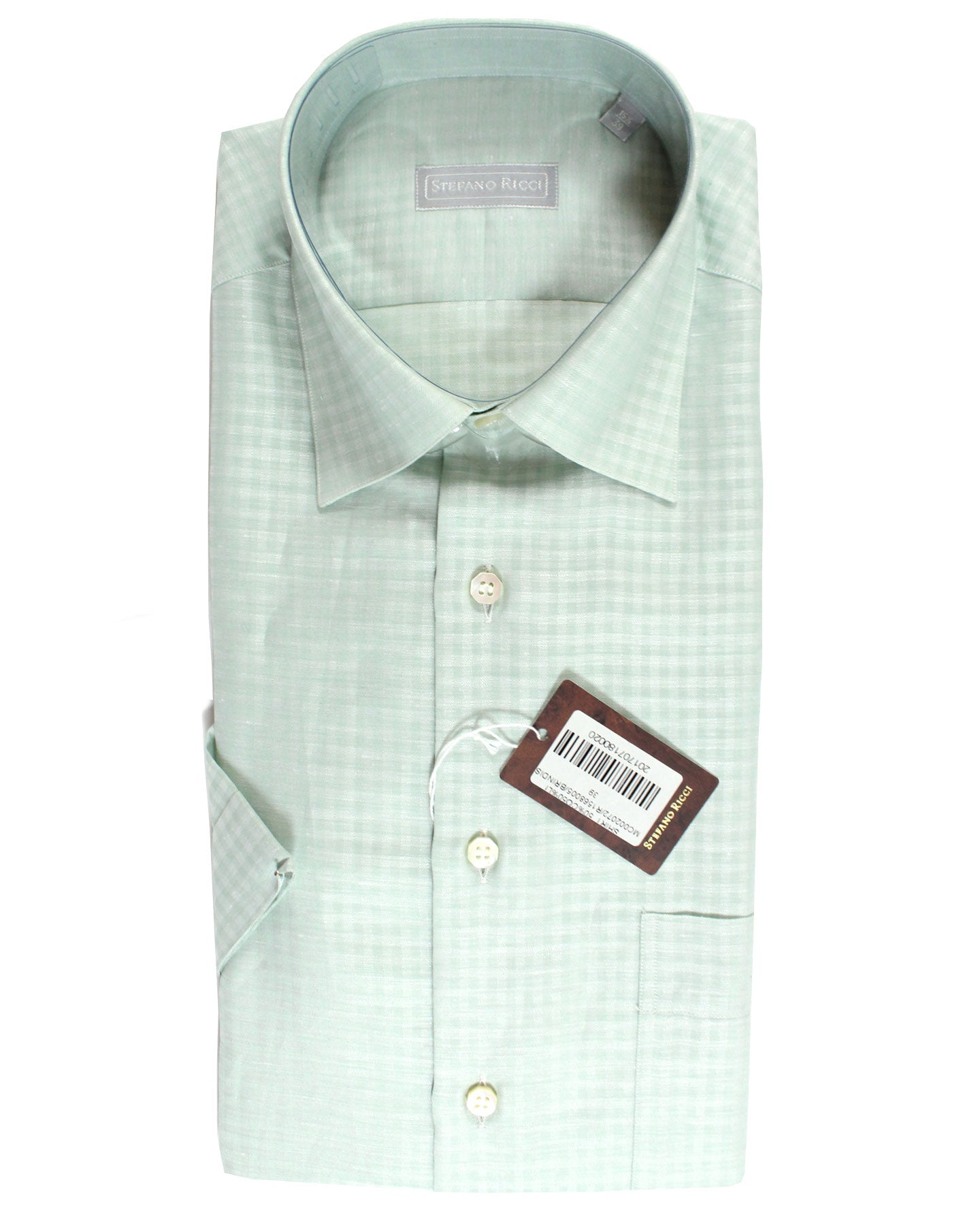Stefano Ricci Short Sleeve Shirt Mint Gingham Pattern M SALE Stefano Ricci Short Sleeve Shirt Mint Gingham Pattern M SALE