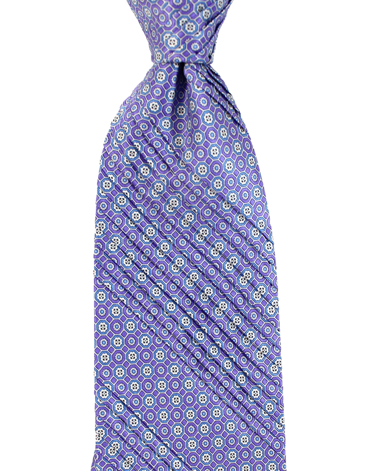 Stefano Ricci Tie Purple Blue Geometric - Pleated Silk