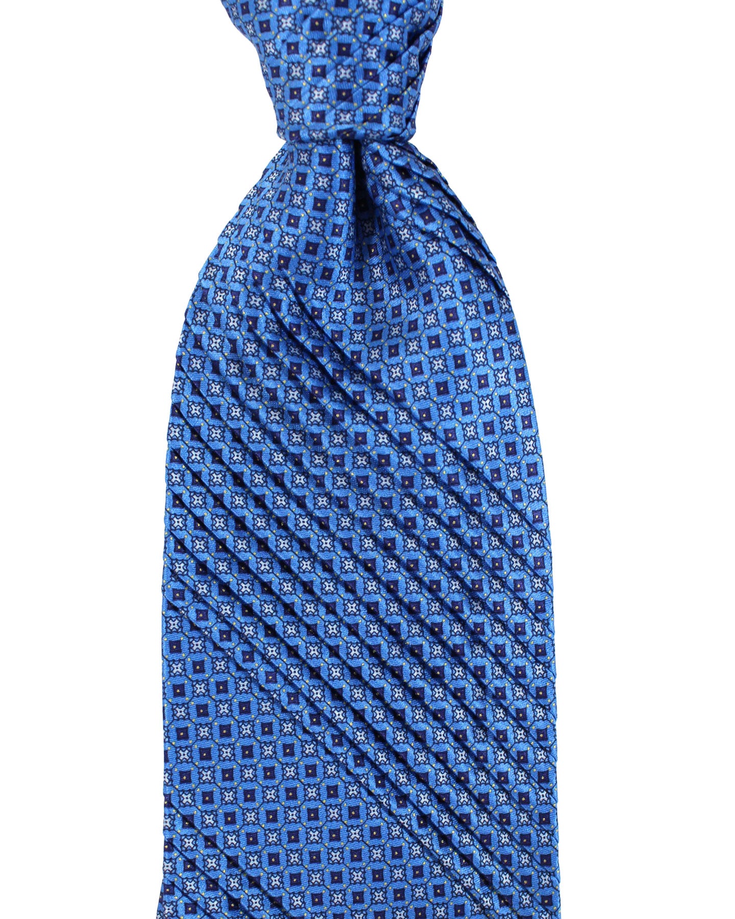 Stefano Ricci Tie Dark Blue Geometric - Pleated Silk