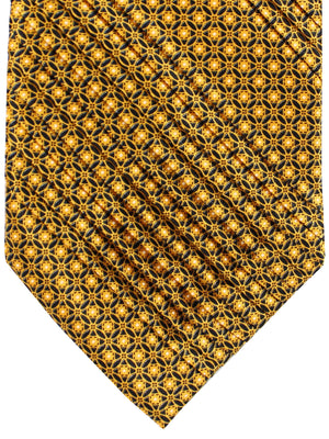 Stefano Ricci Pleated Silk Tie Orange Black Geometric