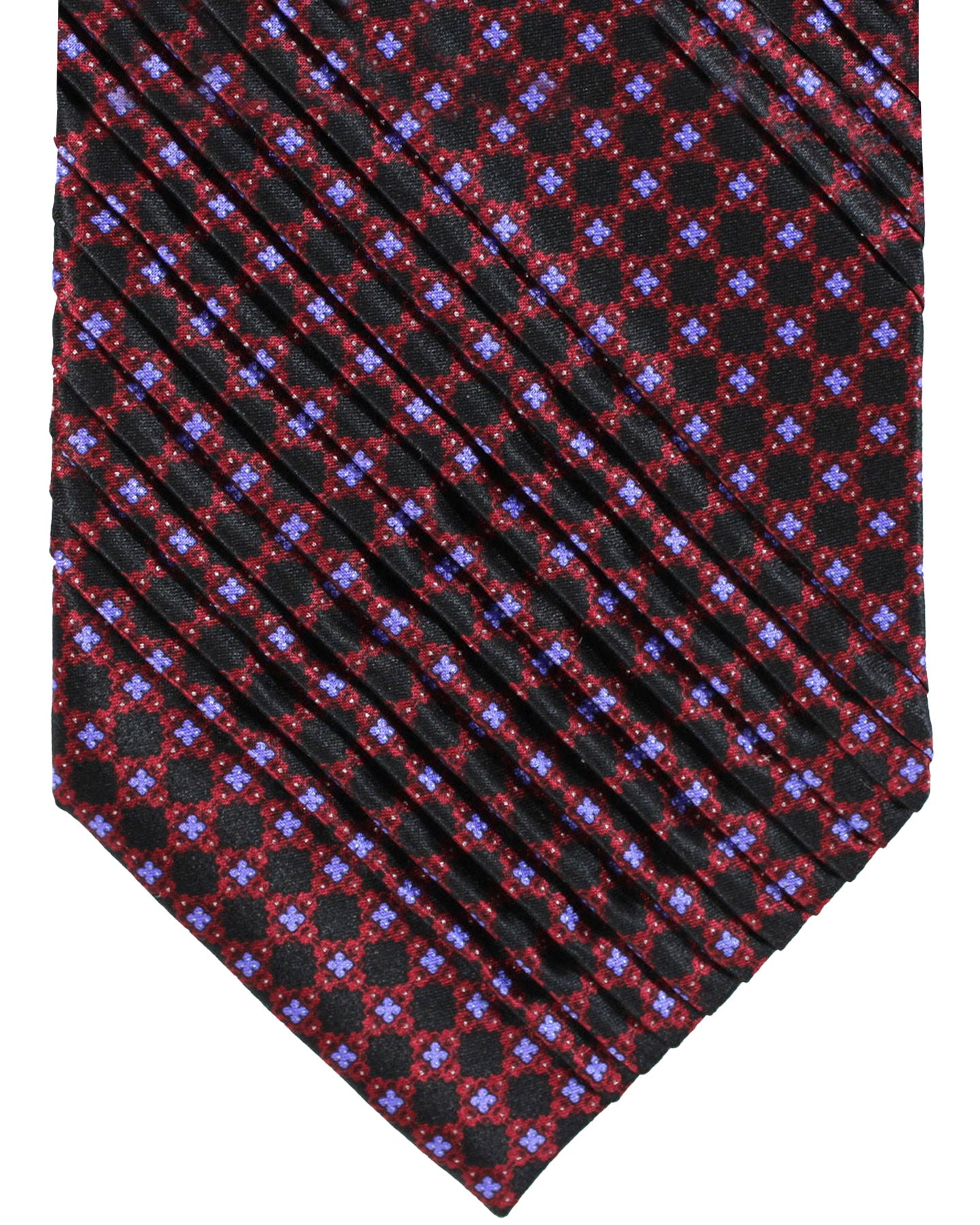 Stefano Ricci Tie Black Purple Floral Check - Pleated Silk Necktie