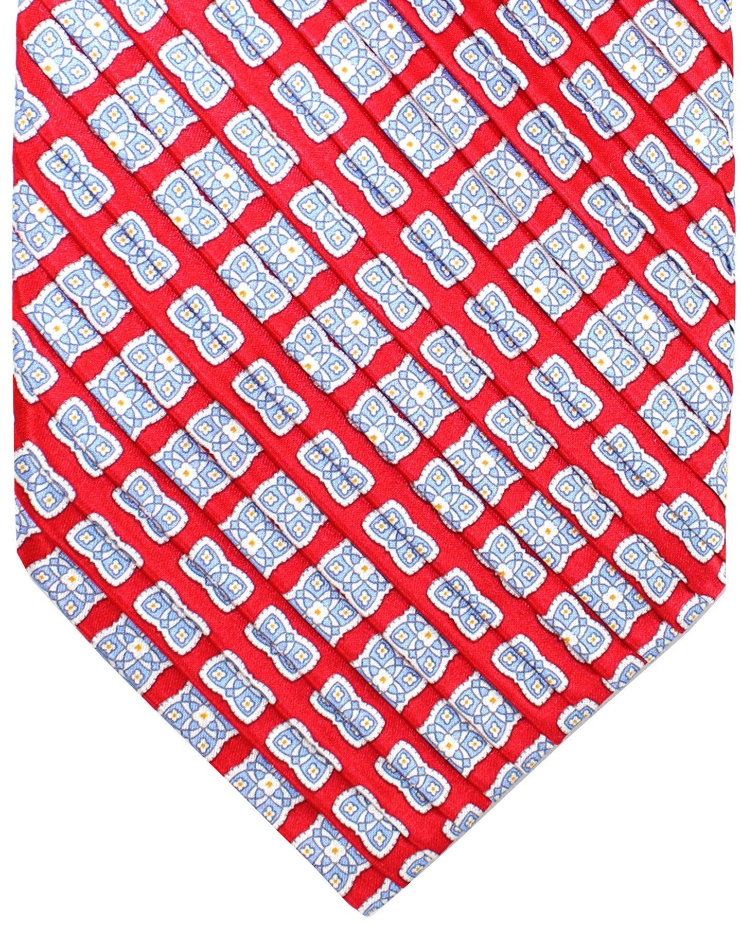 Stefano Ricci Tie Red Gray Blue Geometric - Pleated Silk