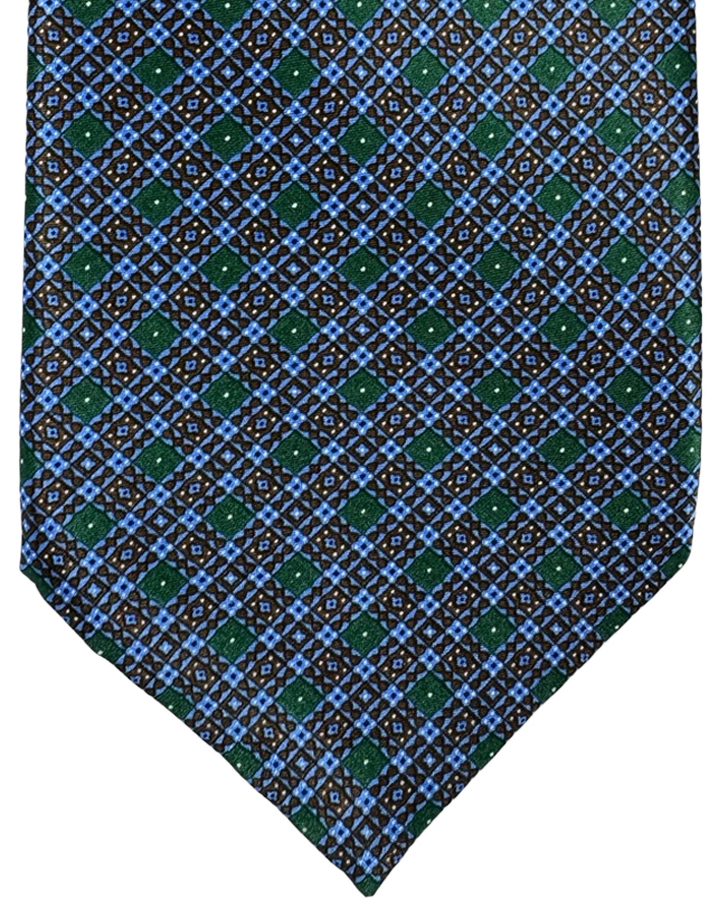 Stefano Ricci Silk Tie Blue Green Navy Gingham Micro Pattern