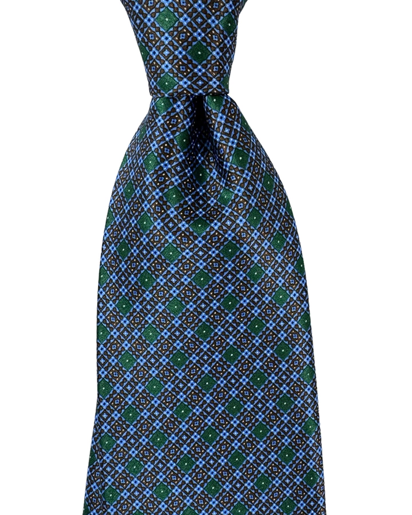Stefano Ricci Silk Tie Blue Green Navy Gingham Micro Pattern