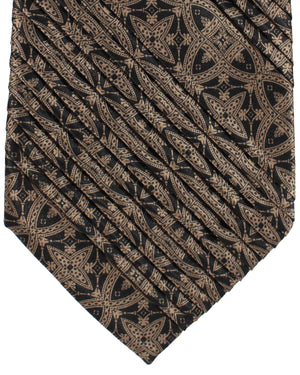 Stefano Ricci Tie Black Brown Medallions Design - Pleated Silk