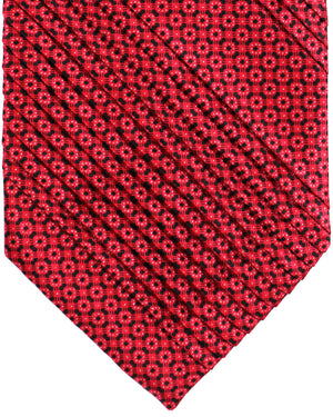 Stefano Ricci Tie Black Red Geometric Design - Pleated Silk