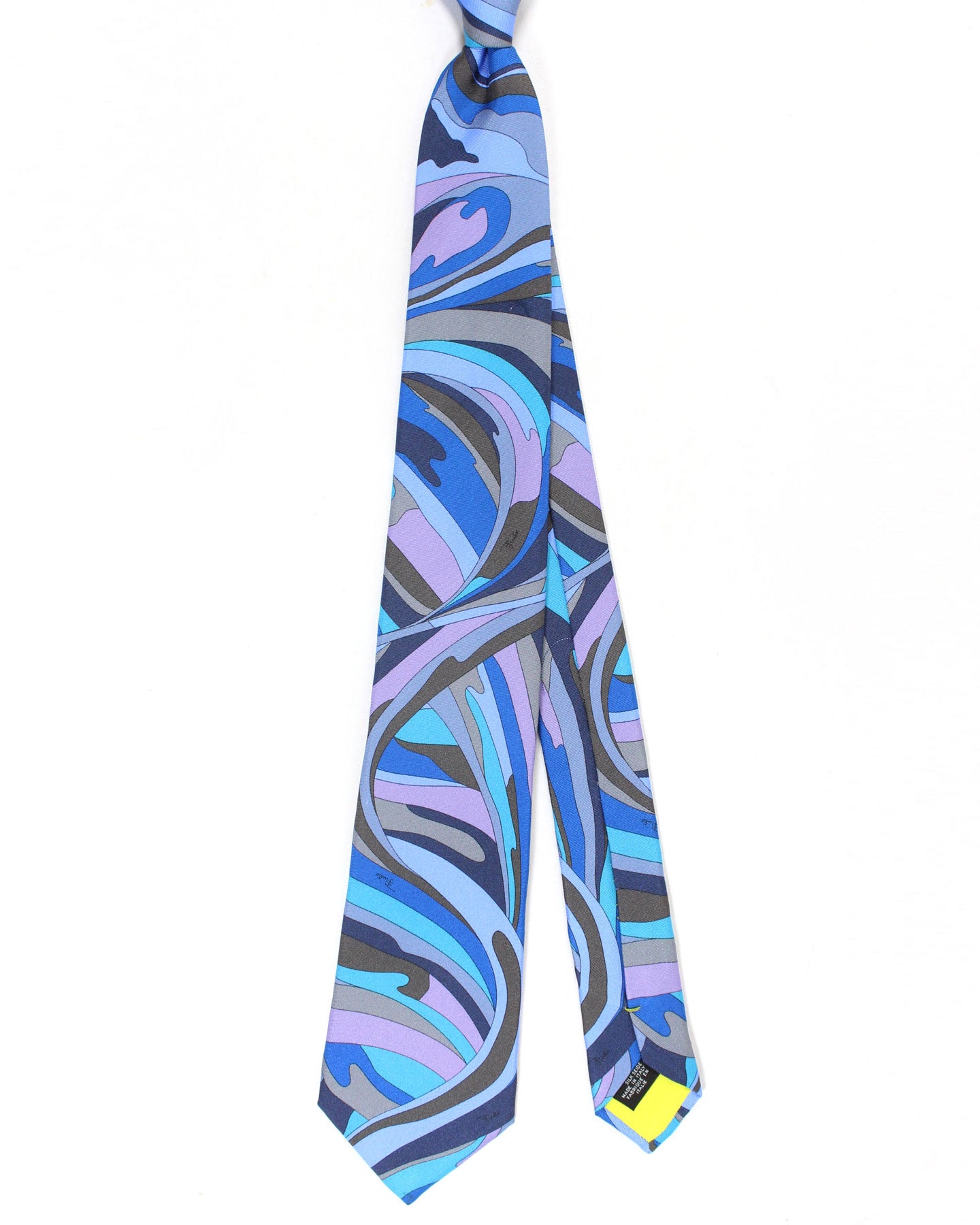 Emilio Pucci Silk Tie Signature Blue Gray Brown Lilac Swirl Design